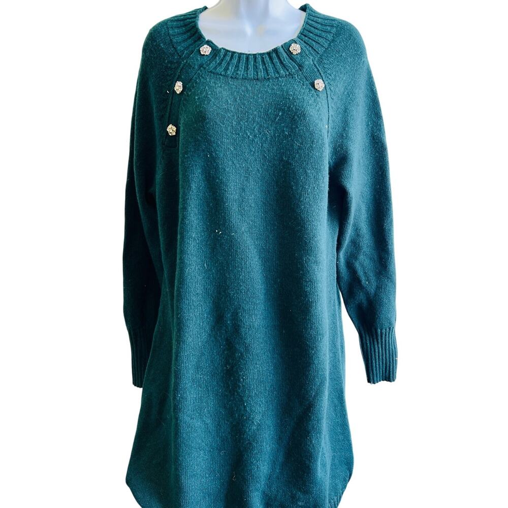 J.Crew Green Knit Sweater XL Floral Button Pullover Cottagecore Cozy